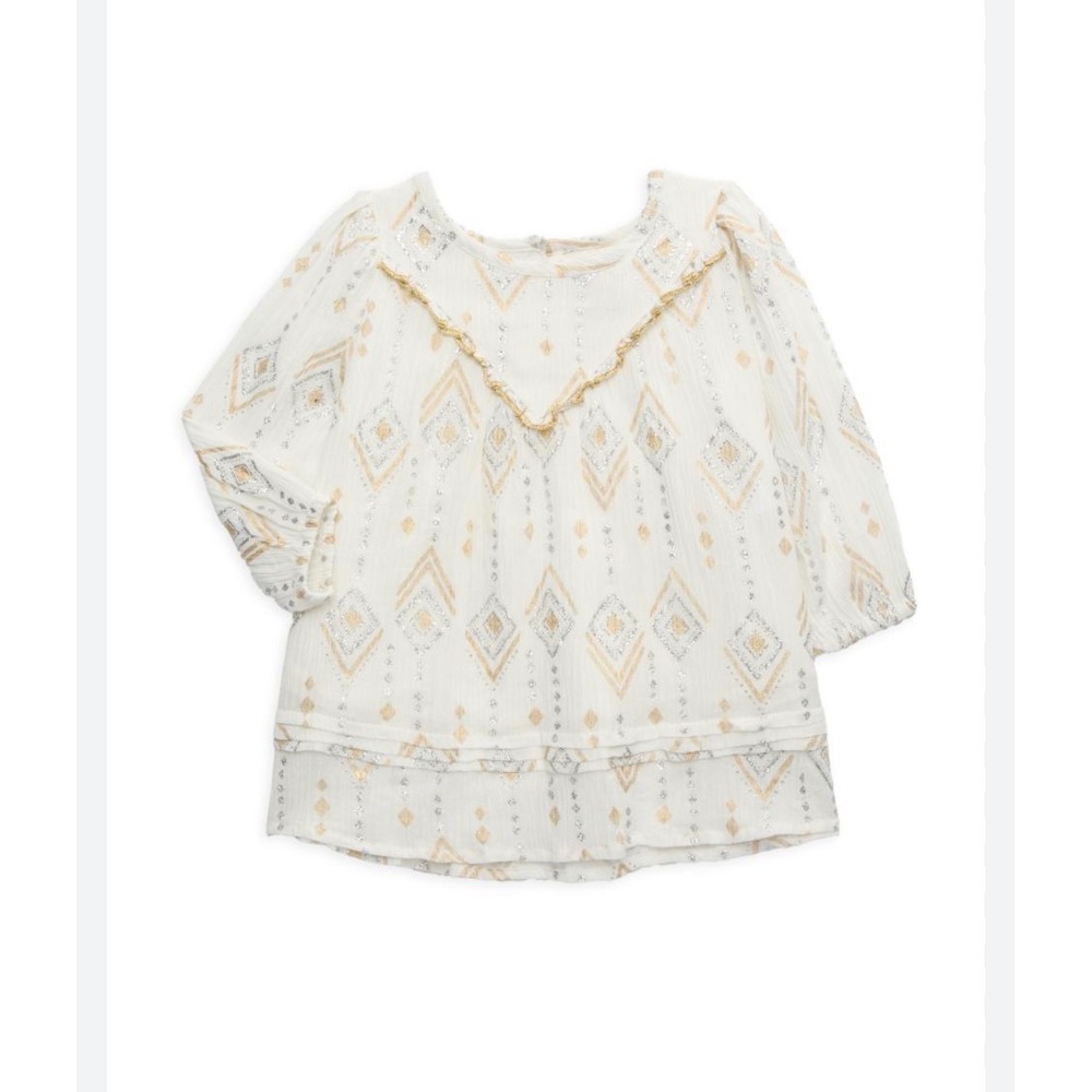 Peek Kids Girls White Gold Silver Metallic Geometric Gauze Dress 18-24M‎
